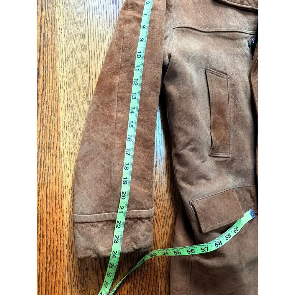 Vintage 1970s Men’s Suede Pea Coat Insulated Brown Size M